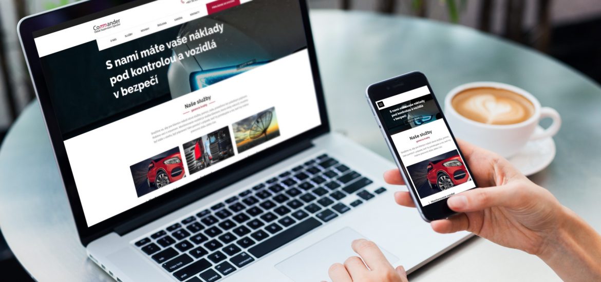 Commander - nový web zobrazený na notebooku a v mobile